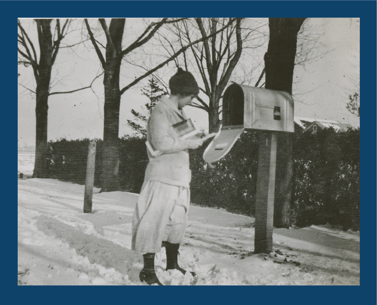 Girl at Mailbox in Winter