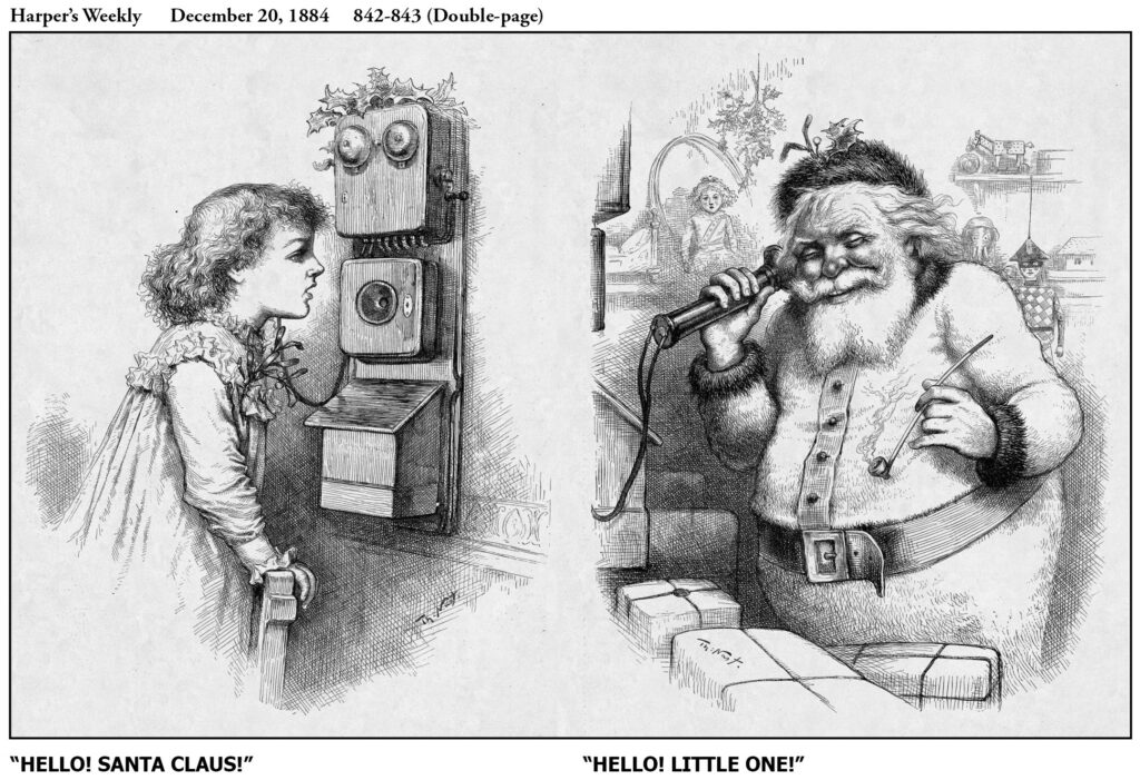 Santa speaking to a young girl over the telephone